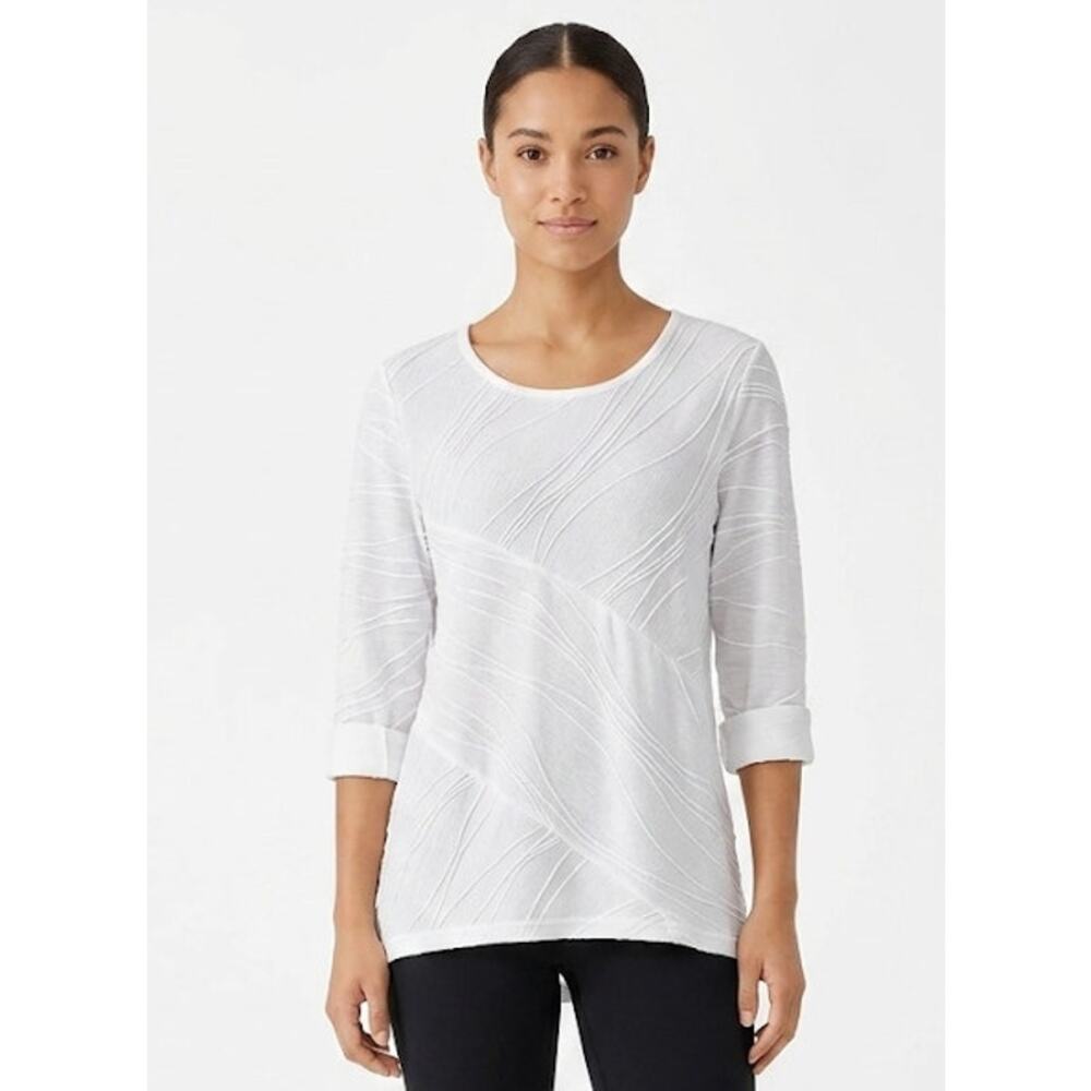 C.D. Daniels White Textured Tunic Top Polyester Business Casual Oversized